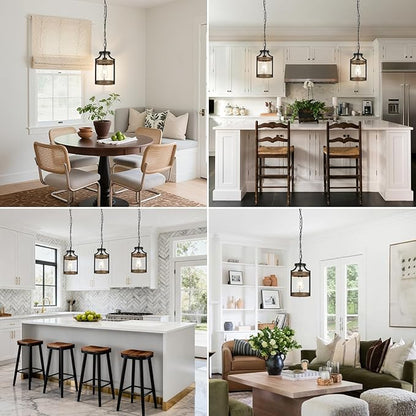 Farmhouse Pendant Light, Rustic Wood Metal Light Fixtures with Adjustable Hanging Chain, Small Pendant Lighting for Kitchen Island, Dining Room, Entryway, Cafe & Bar, 1 Pack