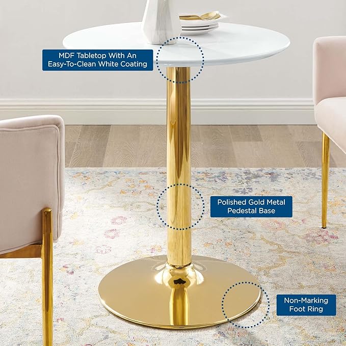 Modway Verne Round Modern 28" Dining Table in Gold White