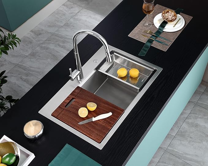 28 Inch Drop-In Stainless Steel Double Bowl Kitchen Sink, D28"xW18"xH9"