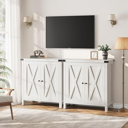 GarveeHome Small Storage Cabinet, Farmhouse Sideboard Buffet Cabinet with 2 Doors and Adjustable Shelves, Accent Entryway Console Cabinets for Living Room, Dining Room (White, 2 Pieces)