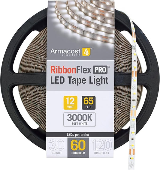 Armacost Lighting RibbonFlex Pro 12V White LED Strip Lights 60 LED/m, 3000K, 65.6 ft 142260