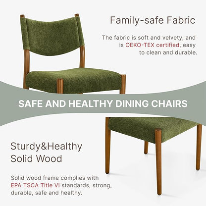 KISLOT Upholstered Dining Chairs Set of 6, Solid Wood Armless Kitchen Chairs with Soft Polyester Fabric, 18.9" Seat Height, Modern Dining Room Seating, 300 lbs Capacity, Green