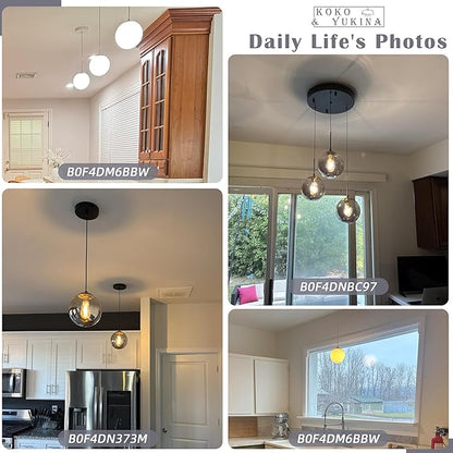KoKo&Yukina 14 Inch Globe Pendant Light Adjustable White Globe Pendant Lights Kitchen Island Mid Century Light Fixture with Milky White Glass Shade for Living Room