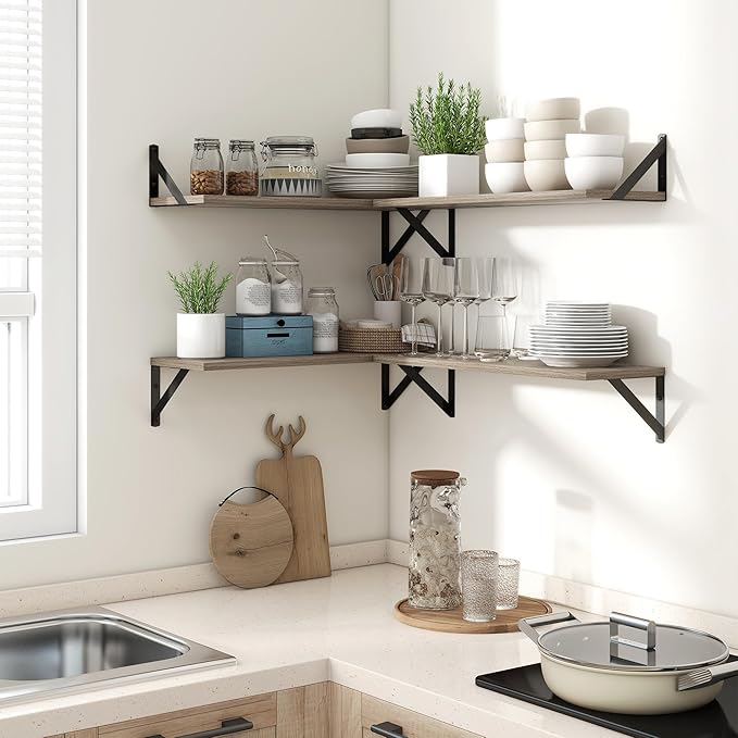 Axeman 55 Inch Floating Shelves | 8 Inch Deep Grey Wall Shelves Set of 2 | 55" W x 8" D Rustic Grey Wood Shelves for Bathroom Kitchen Living Room