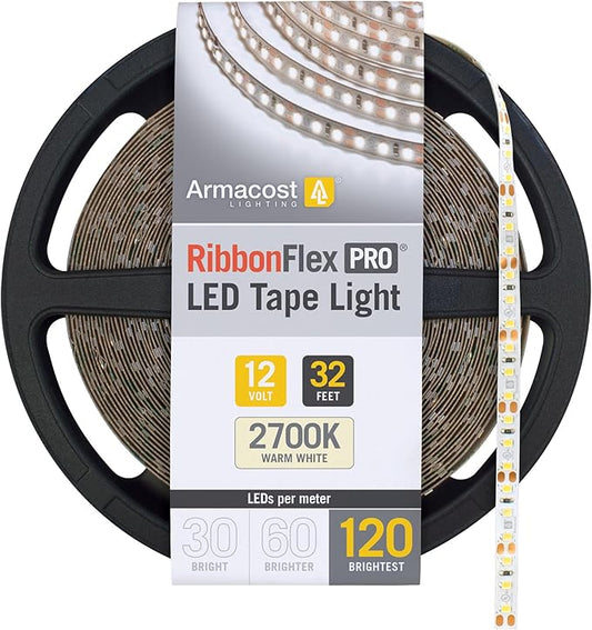 Armacost Lighting RibbonFlex Pro 12V White LED Strip Lights 120 LED/m, 2700K, 32.8 ft, 133250