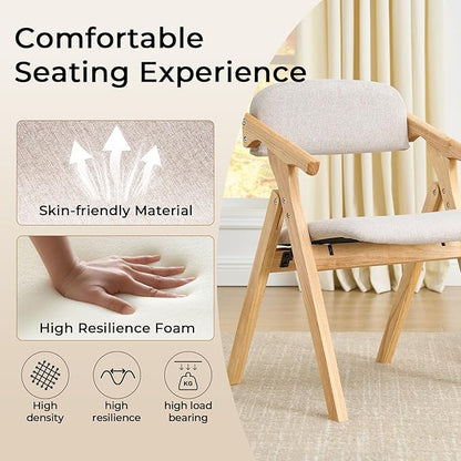 Folding Chairs with Padded Seats,Wooden Stackable Dining Chair,Easy to Store Foldable Dining Chairs for Kitchen, Living Room, Wedding Party Picnic (Beige)
