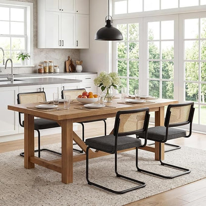 Zesthouse Natural Rattan Dining Chairs Set of 4, Mid Century Modern Dining Chairs with Solid Wood Back & Black Matte Base for Kitchen, Breuer Design Inspired, Upholstered Linen Fabric, Dark Grey