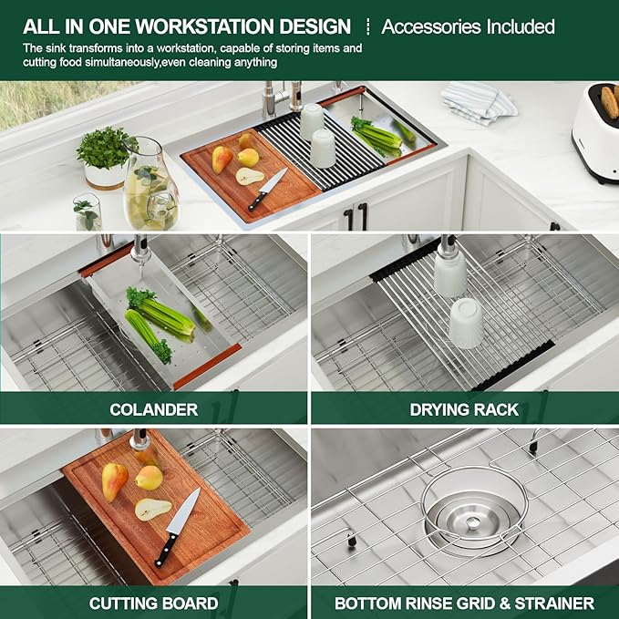 33 x 22 Inch Drop In Kitchen Sink 33 x 22 Stainless Steel Topmount Sink Ledge Workstation 16 Gauge Single Bowl Above Counter Handmade Basin