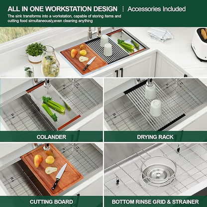 33 x 22 Inch Drop In Kitchen Sink 33 x 22 Stainless Steel Topmount Sink Ledge Workstation 16 Gauge Single Bowl Above Counter Handmade Basin