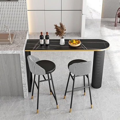 Small Round Marble Dining Table Marble Island Table for Kitchen, Bistro Pub Table Patio Height 105cm with Thickened Metal Frame for 2-6, for Small Places, Dining Living Room, C