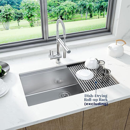 GarveeTech Undermount Kitchen Sink 30 x 19 x 10 Inch, Single Bowl Workstation Stainless Steel Sink with Integrated Ledge, Brushed Finish, Includes Bottom Grid & Drain Assembly