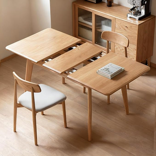 Solid Oak Extendable Dining Table for 4-6 People, 47.2 to 63 Inch, Seamless Expansion, Round Corner Design with Diagonal Legs, Farmhouse Kitchen Table for Small Spaces (Oak)