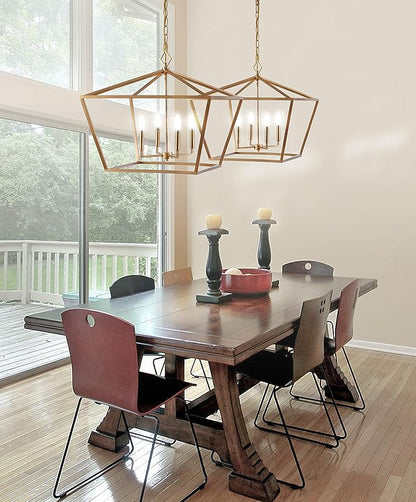 JONATHAN Y 23" Gold 4-Light Rustic Glam Adjustable Iron LED Pendant, Open Cage Lantern Hanging Light for Dining Room, Kitchen Island, Foyer, Farmhouse French Country (JYL7520C)