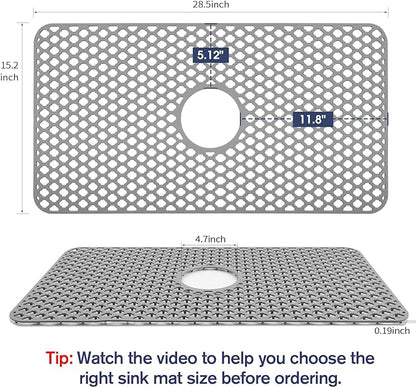 Snuggery Silicone Sink Protector 28.5"x15.2" Center Drain Hole, Heat Resistant Non-slip Dishwasher Suitable, Large Mat for Bottom of Farmhouse Kitchen Stainless Steel Sink