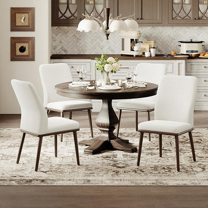 MALOL Upholstered Dining Chairs Set of 2, Modern Kitchen Chairs with High Back, Padded Fabric Dining Room Chair with Solid Wood Legs for Restaurant/Cafe/Home, Beige