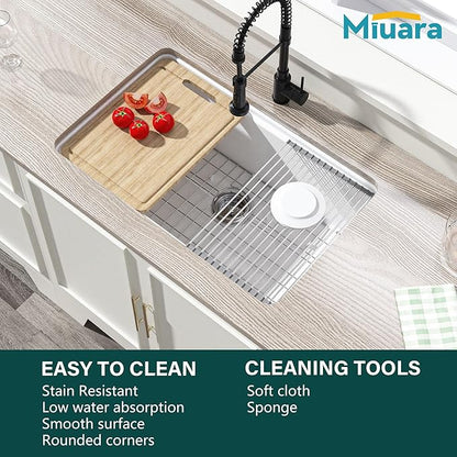 Miuara White Undermount Workstation Kitchen Sink 30 Inch - Topmount Fireclay Drop In Sink 30"x19"x10", Dual Mount Heavy Duty Deep Single Bowl, with 4 Custom Accessories, for Kitchen, Island
