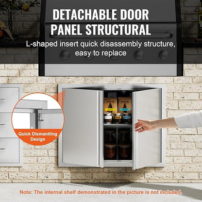 VEVOR BBQ Access Door - 31" W x 24" H Stainless Steel Flush Mount Vertical Door with Recessed Handles,for BBQ Island, Grilling Station, Outside Cabinet