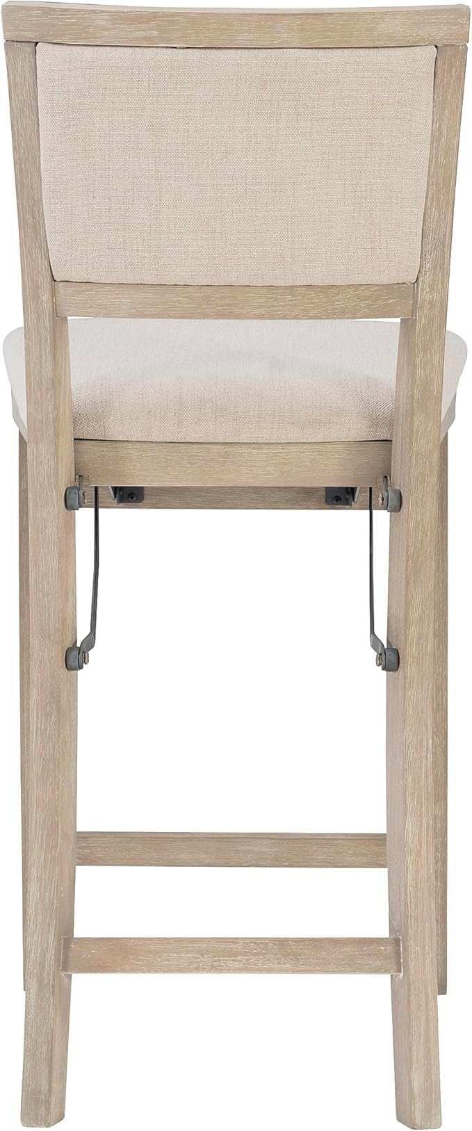 Linon Keira Natural Rustic Wooden Folding 25 Inch Seat Height Counter Stool with Beige Upholstered Seat and Back