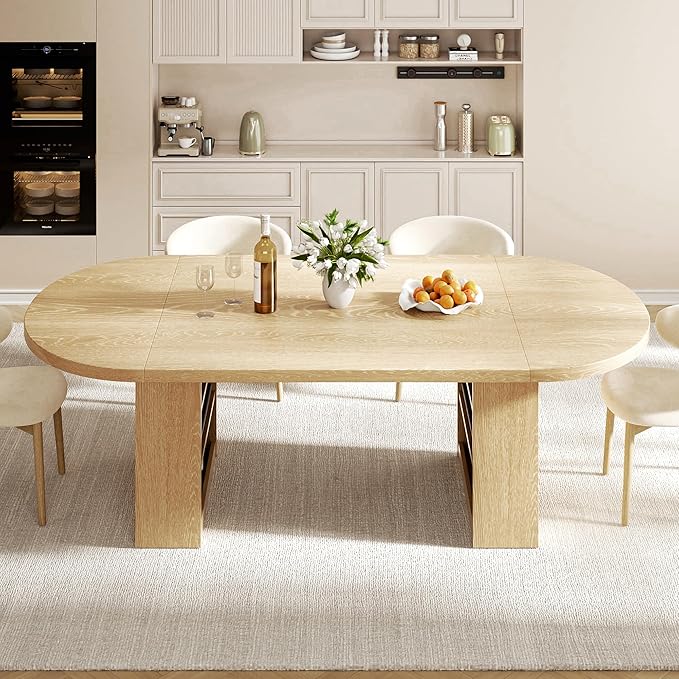 Jocoevol 78.7" Dining Table for 6 8 10, Modern Dining Room Table with Storage, Wood Kitchen Table with Heavy Duty Legs, Dinner Tables for Kitchen Dining Room (Natural)