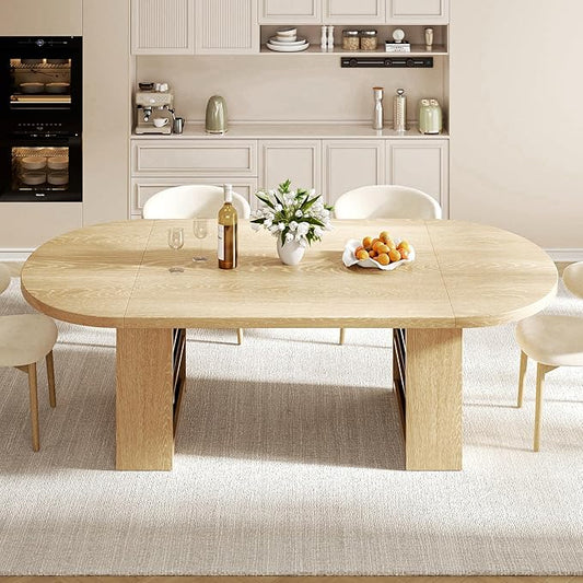 Jocoevol 78.7" Dining Table for 6 8 10, Modern Dining Room Table with Storage, Wood Kitchen Table with Heavy Duty Legs, Dinner Tables for Kitchen Dining Room (Natural)