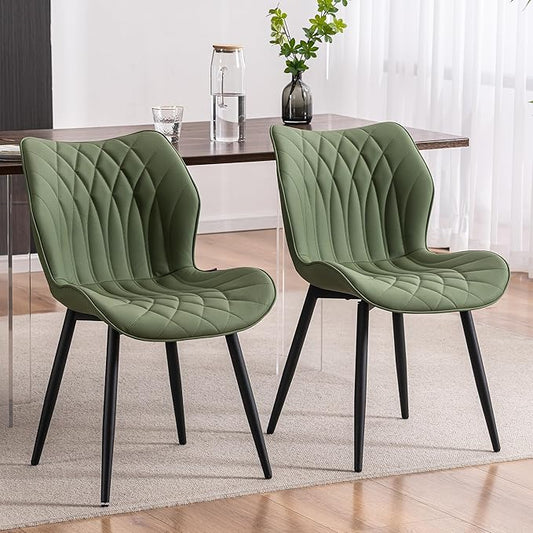 Kidol & Shellder Dining Chairs Set of 2, PU Leather Upholstered Kitchen Chairs with Back Armless, Mid Century Modern Side Chair for Dining Room, Living Room, Lounge, Restaurant, Bean Green