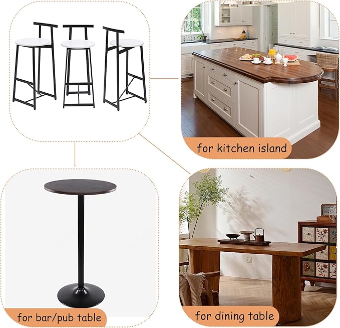 3-Piece Counter Height Bar Stool Set - Armless Back Stools for Kitchen Island (White + MDF + Modern)