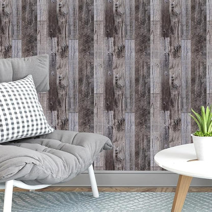 Yun-aeon Gray Wood Peel and Stick Wallpaper 17.3" X 200"Self Adhesive Wallpaper Backsplash Line Removable Wall Paper Bathroom Old Furniture Renovation Furniture