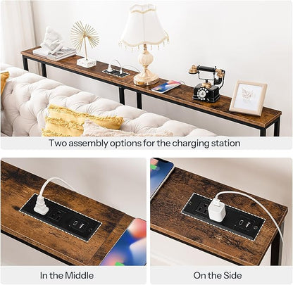 HOOBRO 78.7" Narrow Console Table with Charging Station, 5.9" Slim Sofa Table Behind Couch, 2 AC Outlets & USB-C Ports, Long Entryway Tables for Small Spaces, Livingroom, Rustic Brown BF205UXG01
