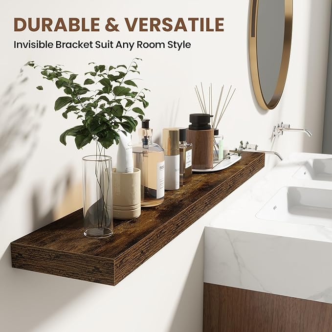 Acovy 30 Inch Floating Shelves for Wall 2 Pack, 30" Wall Shelves for Books, Storage, Decor, Wall Mounted Floating Shelf with Invisible Brackets for Kitchen, Living Room, Brown