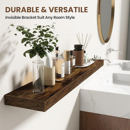 Acovy 30 Inch Floating Shelves for Wall 2 Pack, 30" Wall Shelves for Books, Storage, Decor, Wall Mounted Floating Shelf with Invisible Brackets for Kitchen, Living Room, Brown