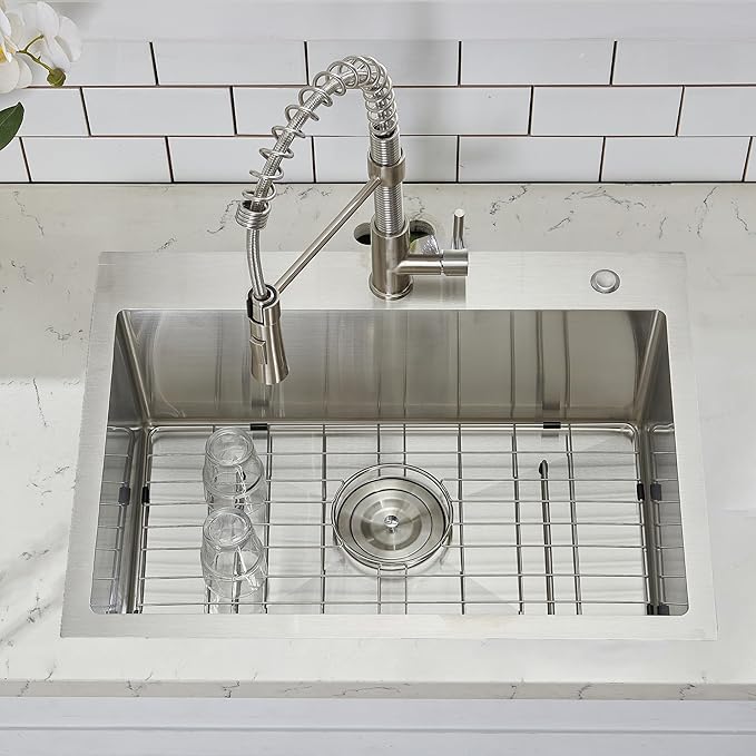 24 Inch Kitchen Sink Drop In, 24x18 Inch Topmount Stainless Steel Bar Sinks, Single Bowl RV Laundry Utility Outdoor Wet Prep Small Sink with Drain