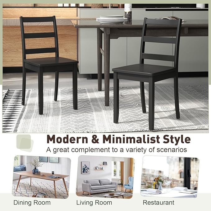 ERGOMASTER Wooden Dining Chairs Set of 4, Farmhouse Armless Wood Kitchen Chair with Back, Restaurant Side Chairs for Study, Dining Room, Black