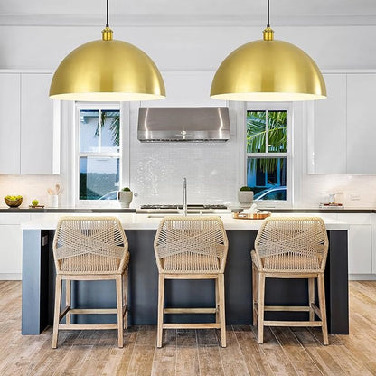 Gold Pendant Light, 20" Farmhouse Ceiling Light with Gold and White, Elegant Semi-Circular Shade Design, Adjustable Height Industrial Dome Pendant Lights for Kitchen Island, Dining Room