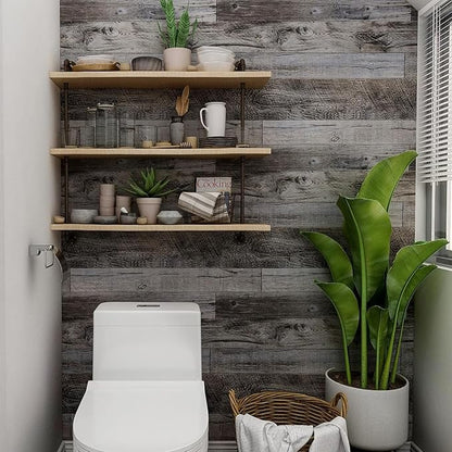 Yun-aeon Gray Wood Peel and Stick Wallpaper 17.3" X 80" Self Adhesive Wallpaper Backsplash Line Removable Wall Paper Bathroom Old Furniture Renovation Furniture