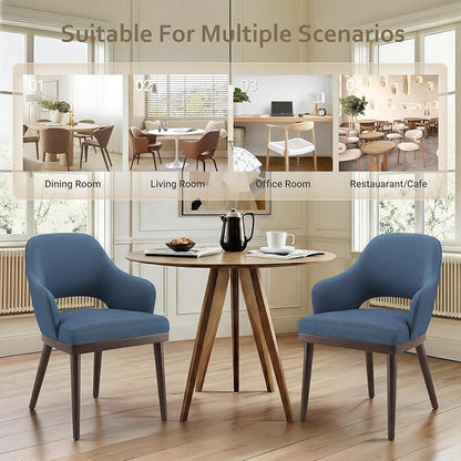 MALOL Wooden Dining Chairs Set of 4, Modern Fabric Upholstered Dining Room Chair, Kitchen Side Chairs, Farmhouse Dinner Chair with Open Back for Kitchen, Blue