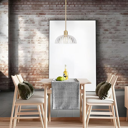 JYO 10" Gold Pendant Light, Vintage Single Pendant Light Fixtur with Ribbed Glass, Pendant Light for Kitchen Island Bedroom Hotel Living Room