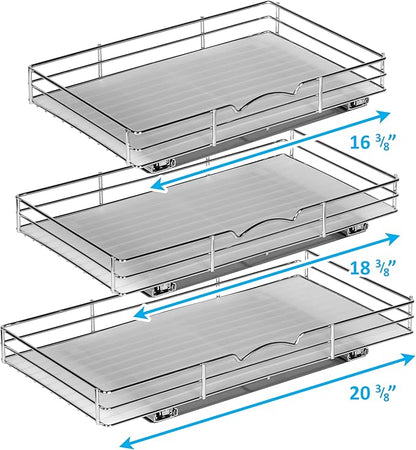 Pull-Out Cabinet Spice Rack Organizer - Slim Slide-Out Storage for Spices, Bottles & Jars, Premium Heavy-Duty Steel, Easy Install for Narrow Kitchen Cabinets - 18 ⅜ W x 10 ½ D x 2 ¾ H, Chrome