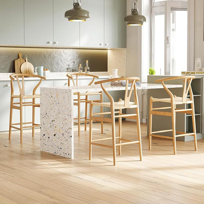 Modern Dining Chairs with Natural Weave Seat - Sturdy Construction Bar Stools for Kitchen Island, Versatile Use in Dining Room and Bedroom, Stylish Simple Design Comfortable Fully Assembled,Natural-Ra