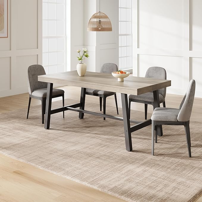 GarveeHome 63 Inch Apartment Kitchen Table for 4-6 People, Industrial Rectangular Table for Dining Room, Heavy Duty Metal Frame, Rustic Grey, Multipurpose Work Table