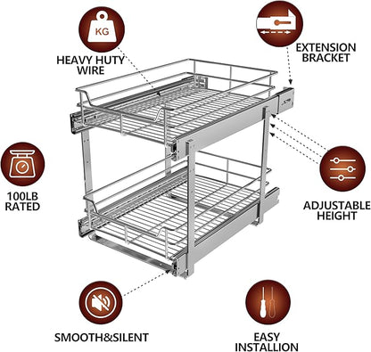 JOWBOOW 2-Tier Individual Cabinet Pull Out Shelves (9" W x 22" D), Slide Out Kitchen Panty Narrow Cabinet Storage Sliding Shelves