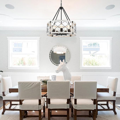 Rustic Farmhouse Chandelier, 19.8 inch 5-Light White Round Dining Room Lighting Fixtures Hanging Pendant Lighting for Kitchen Island Entryway Foyer Bedroom Hallway