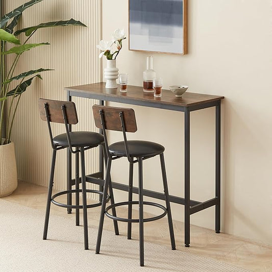 Bar Height Table and Chairs Set-Compact Bar Table and Chairs for Small Kitchen,Dining Room,or Kitchen Island with Seating-Kitchen Table Set,Perfect as Dining Table with Chairs (Rustic Brown)