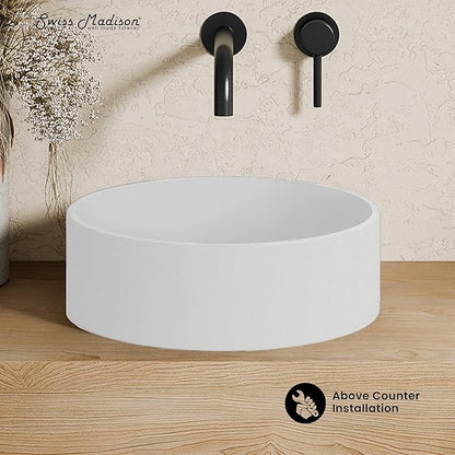 Swiss Madison Lisse 14.5" Concrete Round Vessel Sink in Matte White