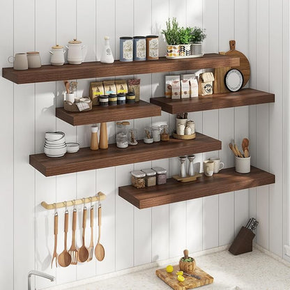 Marsmiles 12" Deep Floating Shelves for Wall with Invisible Brackets, Wall Mounted Engineered Wood Shelves with Wood Grain for Living Room, Bedroom, Kitchen Decor and Storage, 36" L Set of 1, Walnut