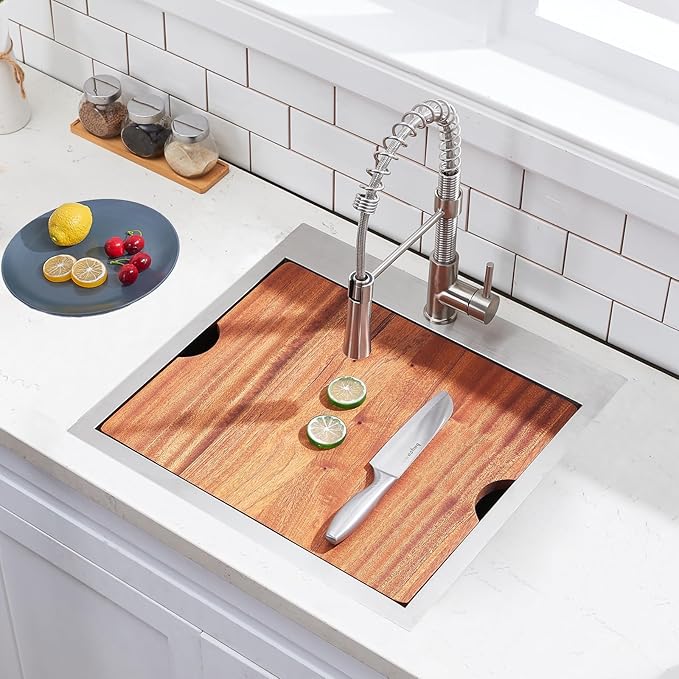 VCCUCINE Bar Sink Drop in, 21x20 Inch Topmount RV Small Kitchen Sink, 16 Gauge Overmount Stainless Steel Laundry Wet Bar Sink, Top Mount Outdoor Single Bowl,Brushed Nickel Prep Sink with Accessories