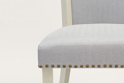 East West Furniture VEP0T05 Verona Parson Chairs - Nailhead Trim Grey Linen Fabric Padded Dining Chairs, Set of 2, Wirebrushed Linen White