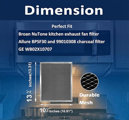 4X BPSF30 99010308 WB02X10707 compatible with GE and Broan QS WS NON-Ducted Thick Range Hood Charcoal Carbon Filters 10.8 X 13.3 X 0.09 inches (4)