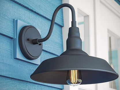 Kenroy Home 14'' Transitional 1-Light Outdoor Wall Sconce Wall Light, Wall Mounted Light with Black Metal Round Shade for Porch, Patio or Garage, Black