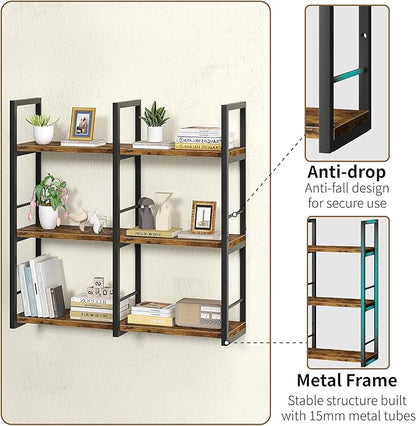 31.5 Inch Floating Shelves, 6 Tier Wood Shelves for Wall, Heavy Duty Wide Wall Mount Shelves for Living Room Bedroom Kitchen Classroom, Rustic Brown