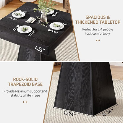 Square Dining Table, Farmhouse Style Eating Table for 2-4 People, 31.5-inch Kitchen Table with Sturdy Pedestal Base, Wooden Dinner Table for Dining Room, Living Room, Black